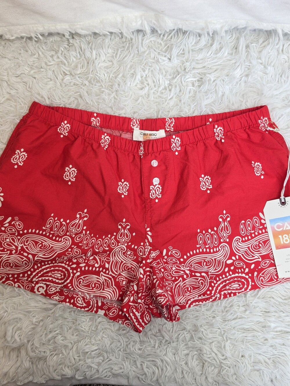 NWT Cali 1850 Red Bandana Paisley Boxer Shorts Lounge Pajama Shorts.